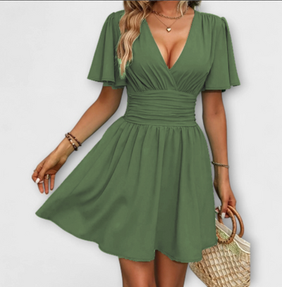 Winslet - Dress with Gathered Waist and V-Neck