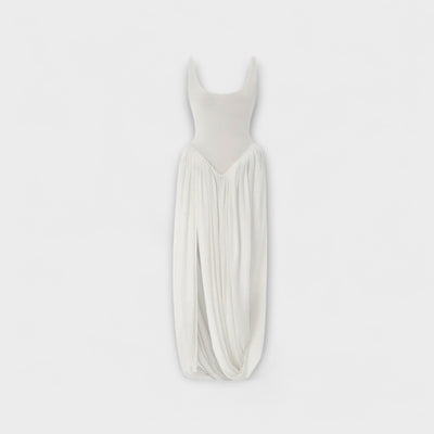 Draped Maxi Dress with Sculptural Skirt and Side Slit