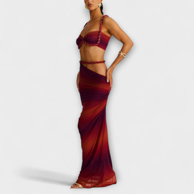 Jane - Stylish Gradient Braided Crop Top & Overskirt Duo