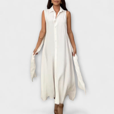 Mira - Eye-catching, single-breasted midi dress with tie detail