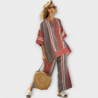 Jessica - Modern Linen Top with Striped Skirt