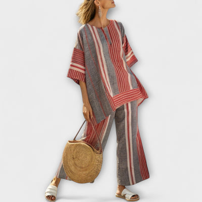Jessica - Modern Linen Top with Striped Skirt