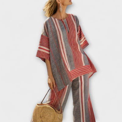 Jessica - Modern Linen Top with Striped Skirt