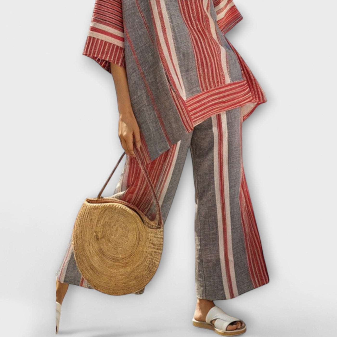 Jessica - Modern Linen Top with Striped Skirt