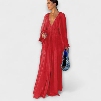 Elegant Pleated Long Sleeve Dress