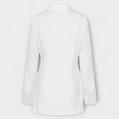 Indie - Long-sleeved white pleated shirt dress