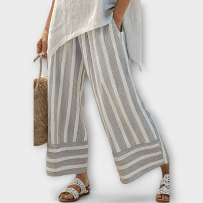 Lucy - Asymmetric Blouse and Vertical Striped Pants